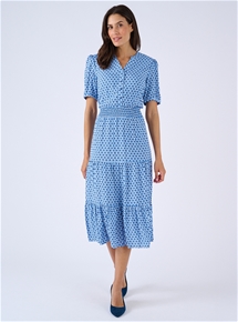 Button Front Tiered Midi Dress