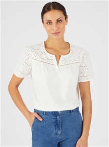 Cotton Broderie Lace Yoke Tee