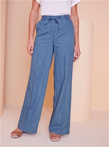 Cotton Chambray Wide Leg Pant