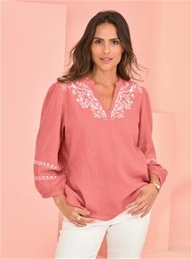 Cotton Split Collar Embroidered Shirt