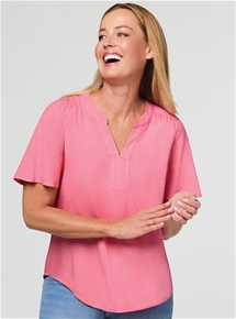 Flutter Sleeve Split Collar Top