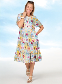 Short Sleeve Tiered Midi Dress